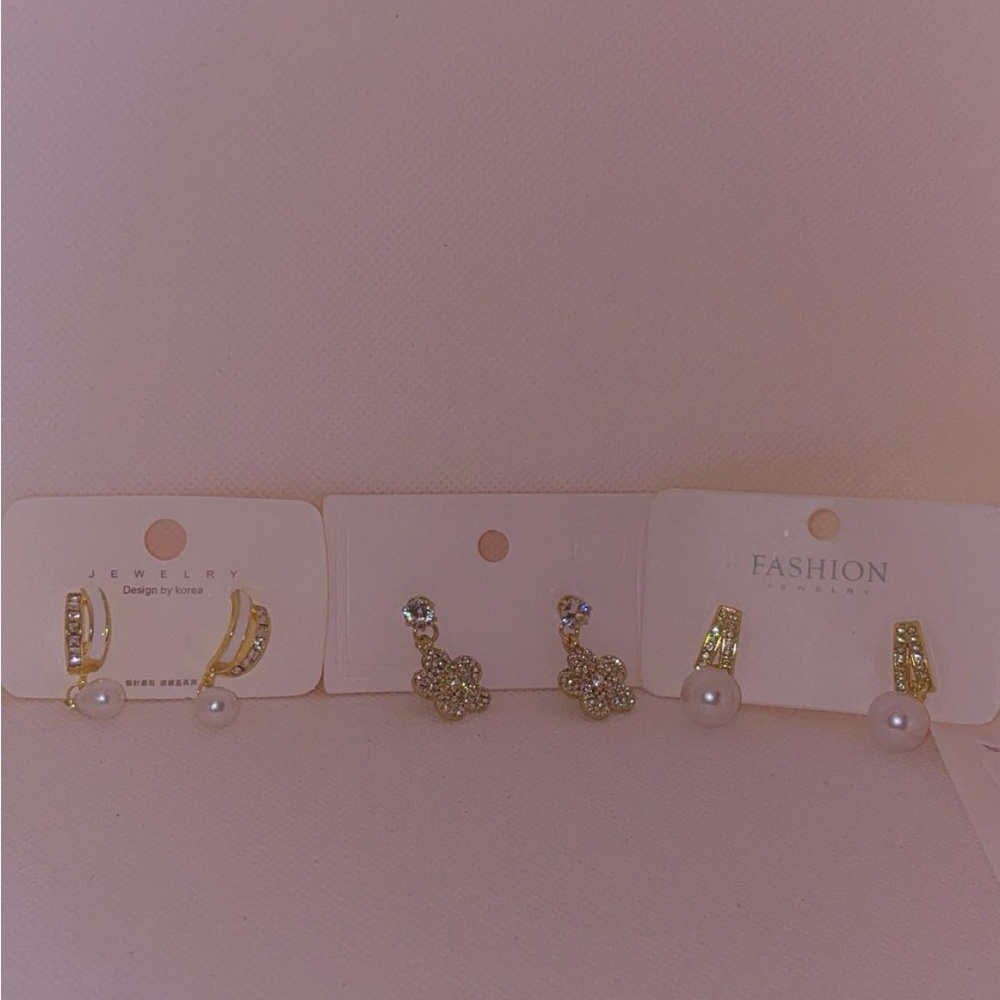 Fashion Jewelry Gold-Tone Pearl and Crystal Earring Set